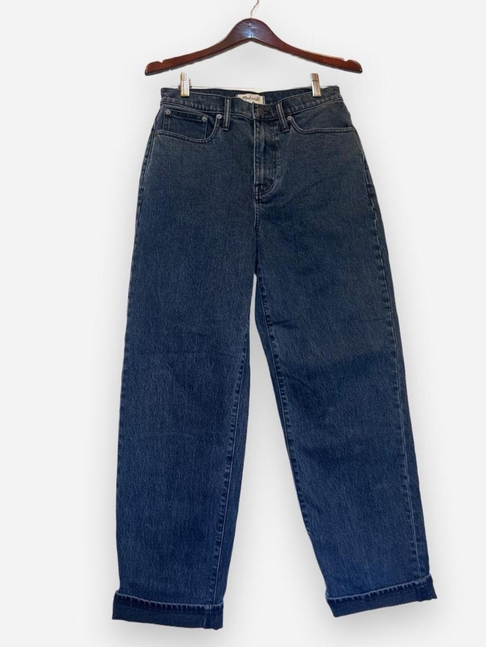 Madewell High Waisted Dad Jeans - Dark Navy Blue